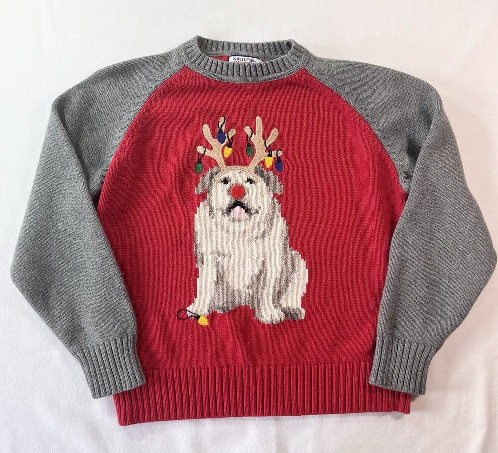 Kitestrings By Hartstrings Christmas Sweater With Dog, Kids Size 8/10